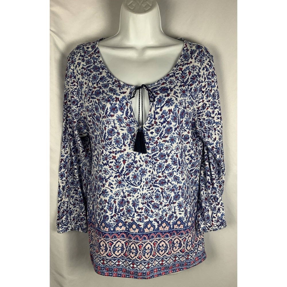 Lucky Brand Womens Medium Floral Paisley  Pattern Bohemian Prairie Blouse Tassel